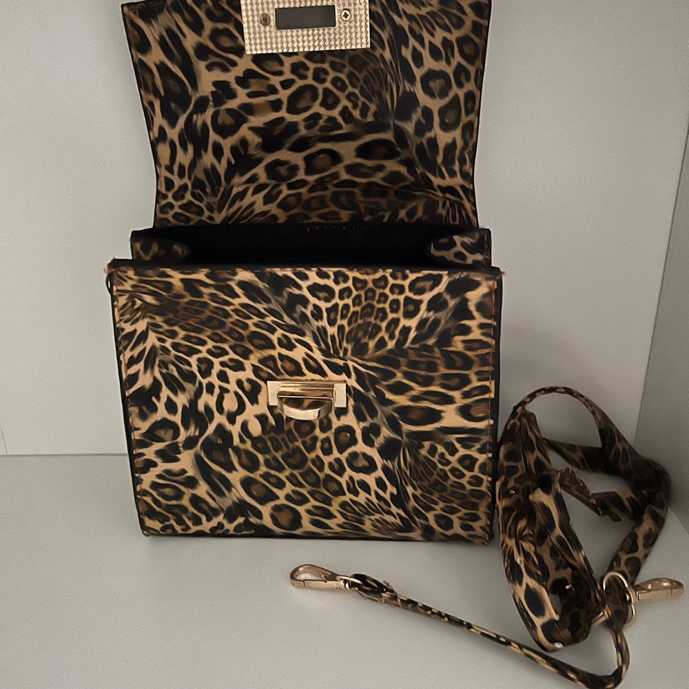 Boohoo Brown and Black Crossbody Bag with Leopard Print